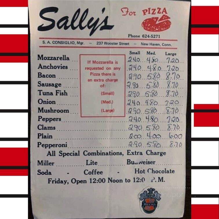 Sally's Apizza - New Haven, CT menu_pic