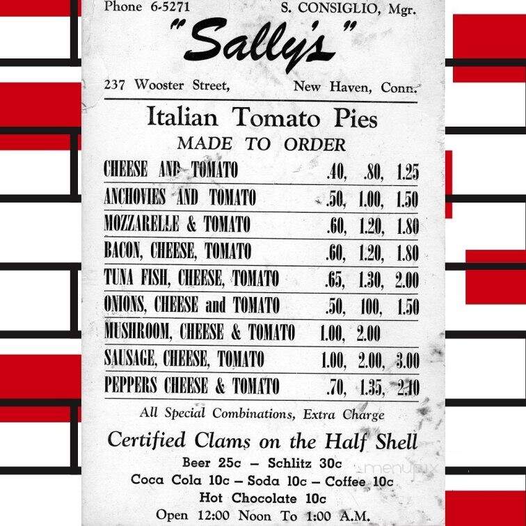 Sally's Apizza - New Haven, CT menu_pic