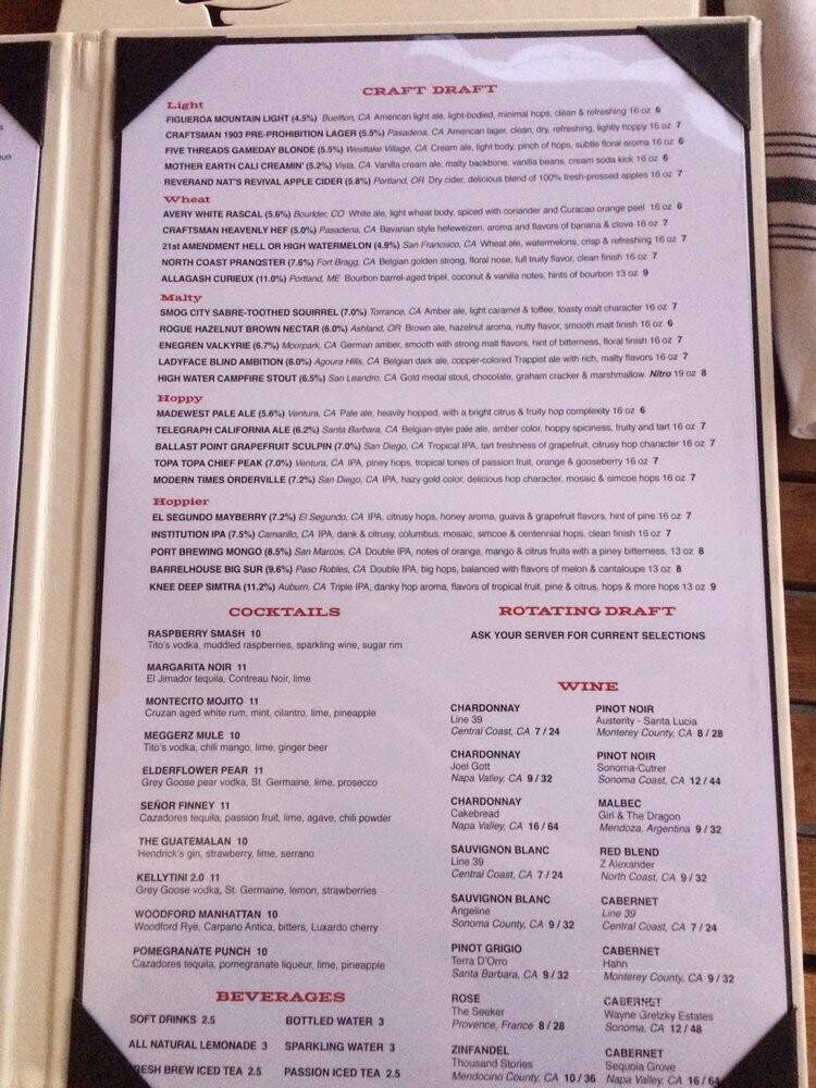 Finney's Crafthouse - Westlake Village, CA menu_pic