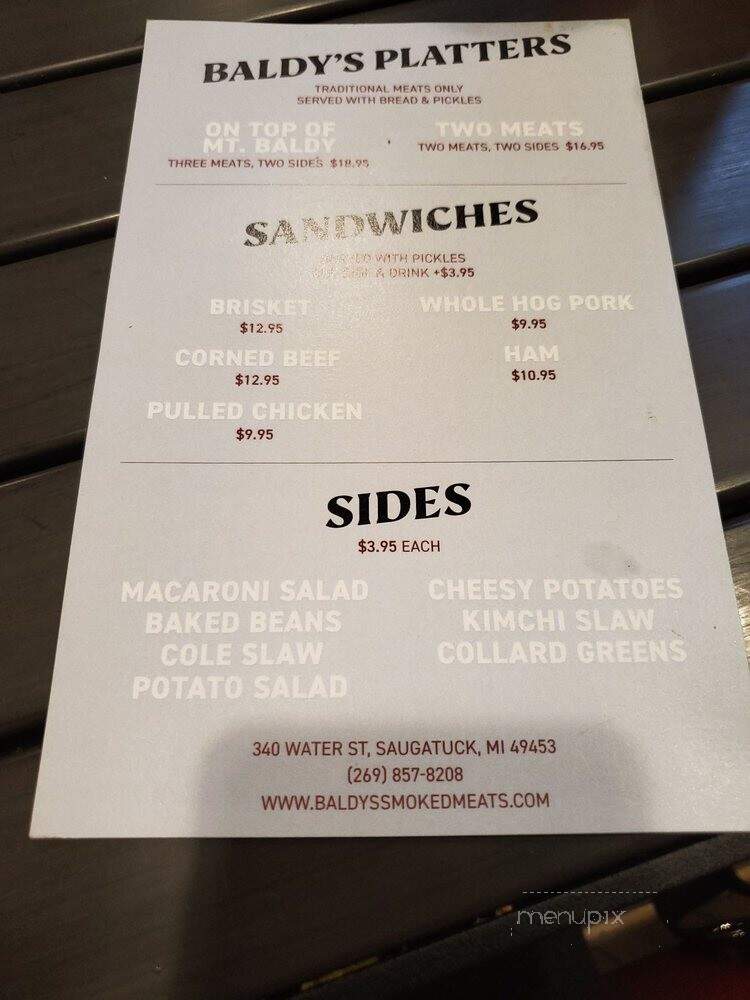 Baldy's Smoked Meats - Saugatuck, MI menu_pic