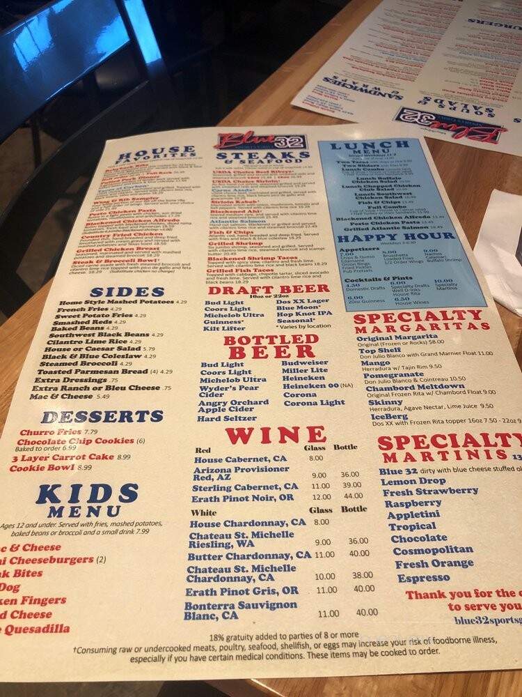 Blue 32 Sports Grill - Mesa, AZ menu_pic