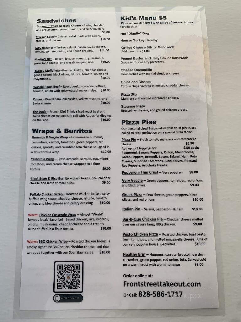 Front Street Takeout - Sylva, NC menu_pic