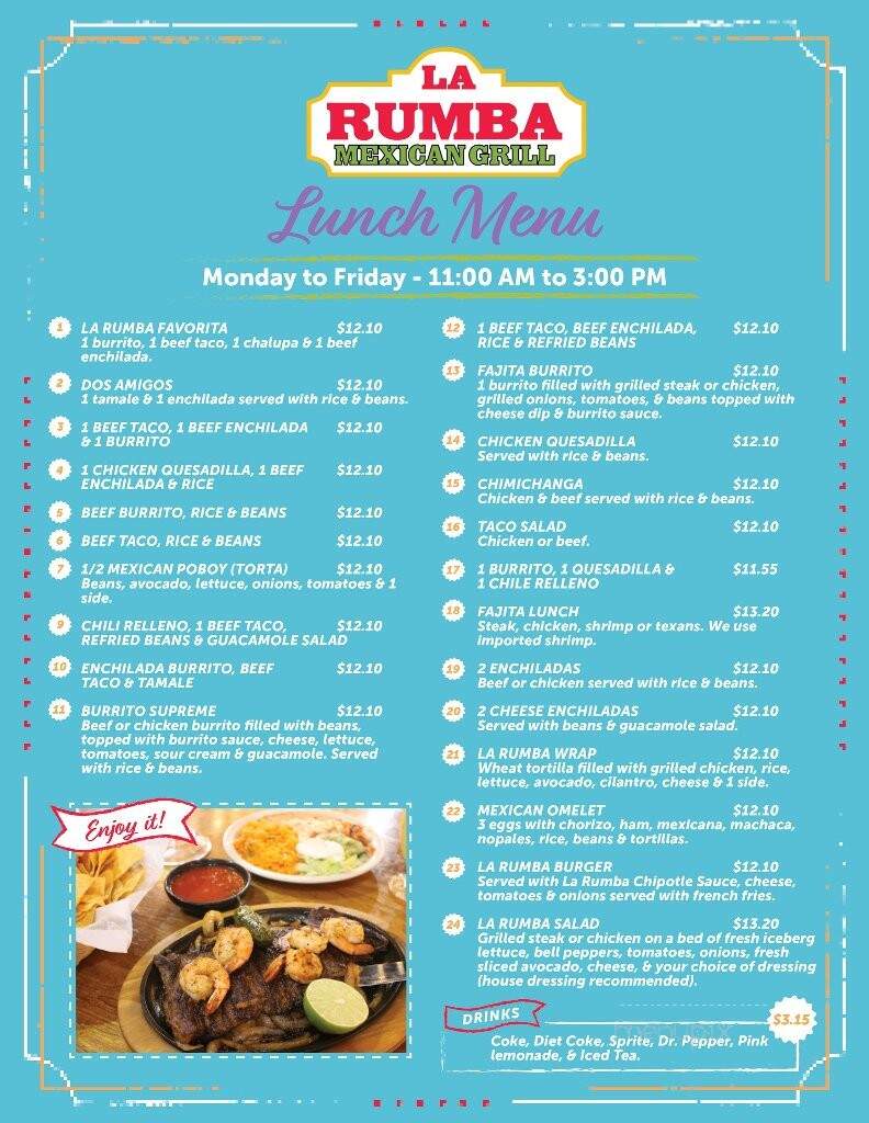 La Rumba Mexican Grill - Henderson, LA menu_pic
