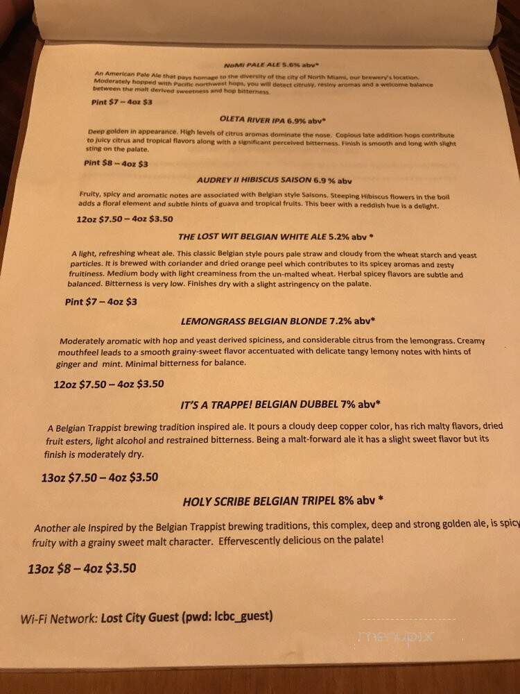 Lost City Brewing Company - North Miami, FL menu_pic