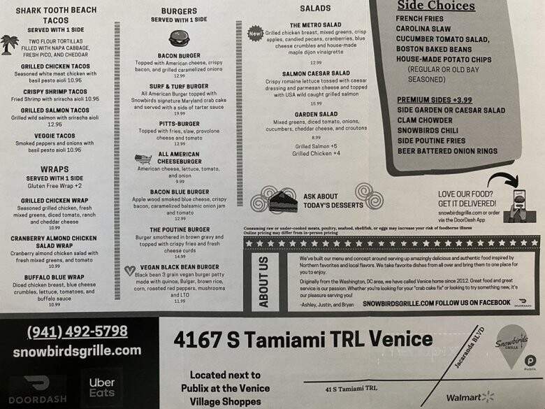 Snowbirds Grille - Venice, FL menu_pic