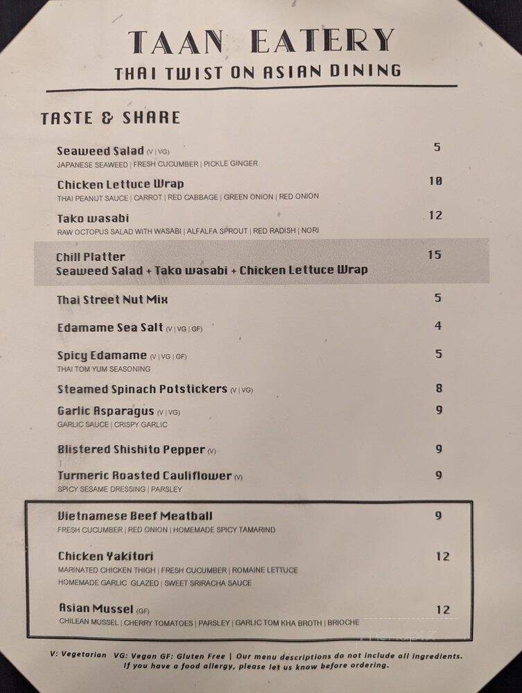 Taan Eatery - Denton, TX menu_pic