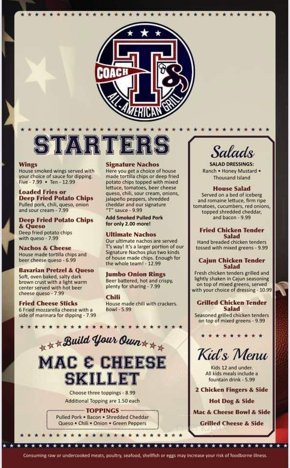 Coach T's All American Grill - Eagleville, TN menu_pic