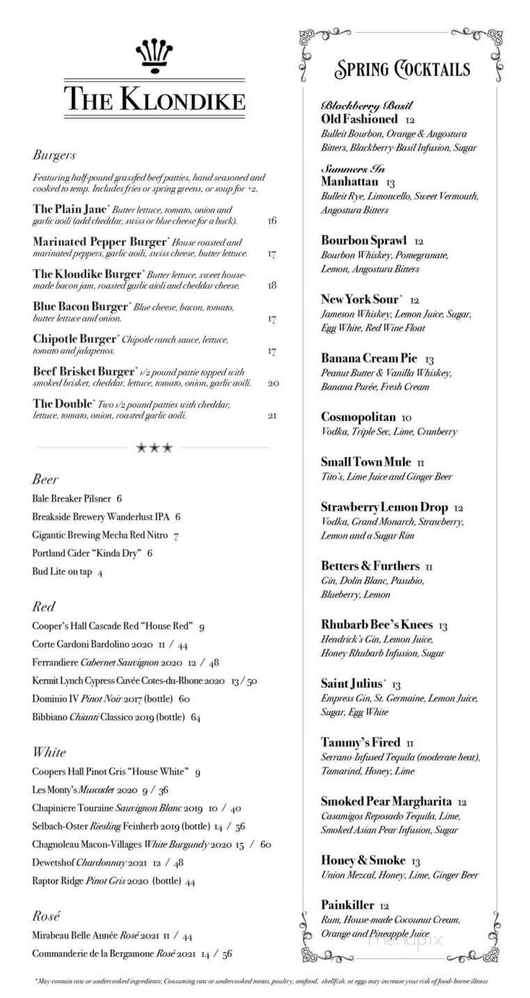 The Klondike Tavern - St Helens, OR menu_pic