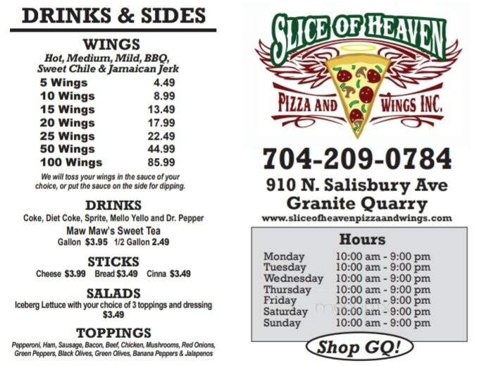 Slice of Heaven Pizza & Wings - Salisbury, NC menu_pic