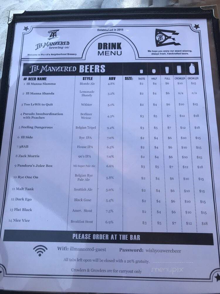 Ill Mannered Brewing Company - Powell, OH menu_pic