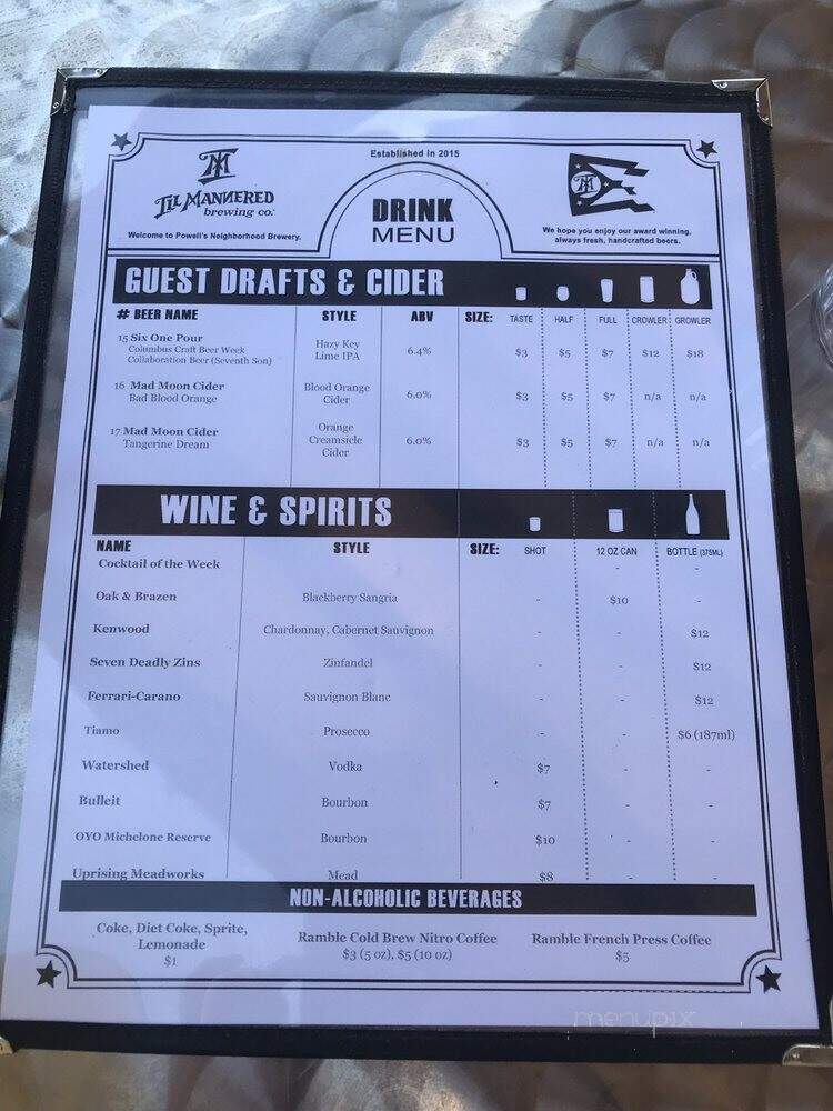 Ill Mannered Brewing Company - Powell, OH menu_pic