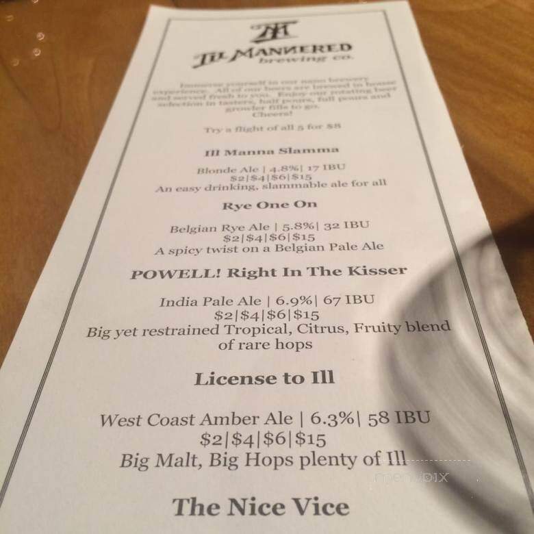 Ill Mannered Brewing Company - Powell, OH menu_pic