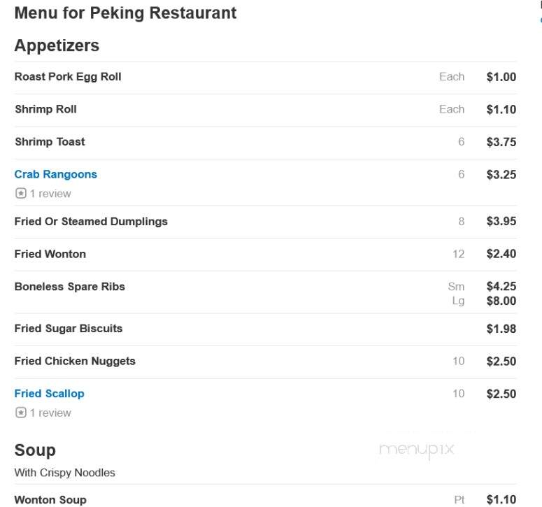 Peking Restaurant - Chillicothe, OH menu_pic