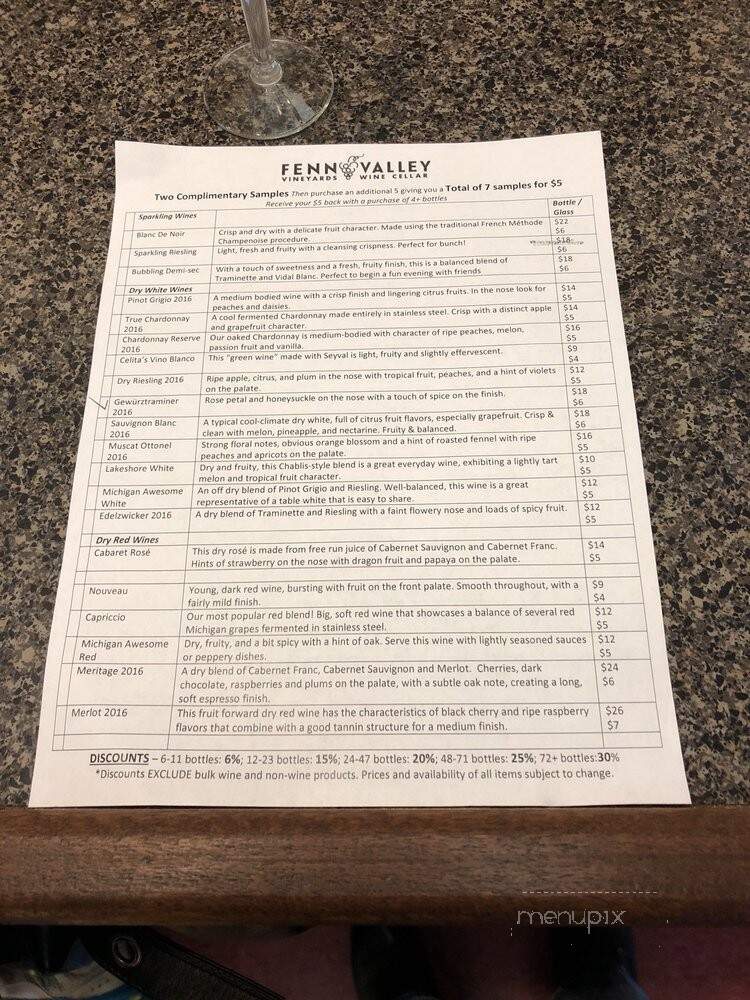 Fenn Valley Vineyards - Fennville, MI menu_pic