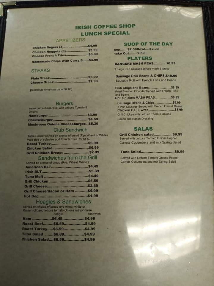 Irish Coffee Shop - Upper Darby, PA menu_pic