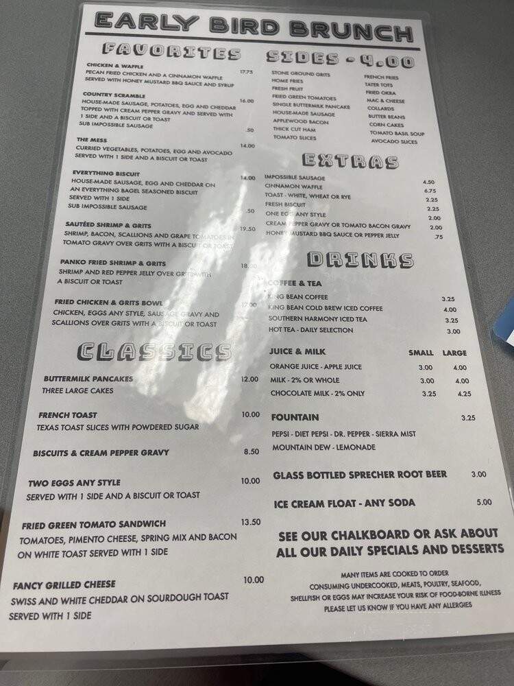 The Early Bird Diner - Charleston, SC menu_pic