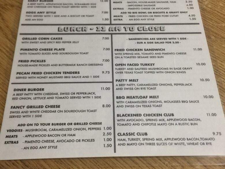 The Early Bird Diner - Charleston, SC menu_pic