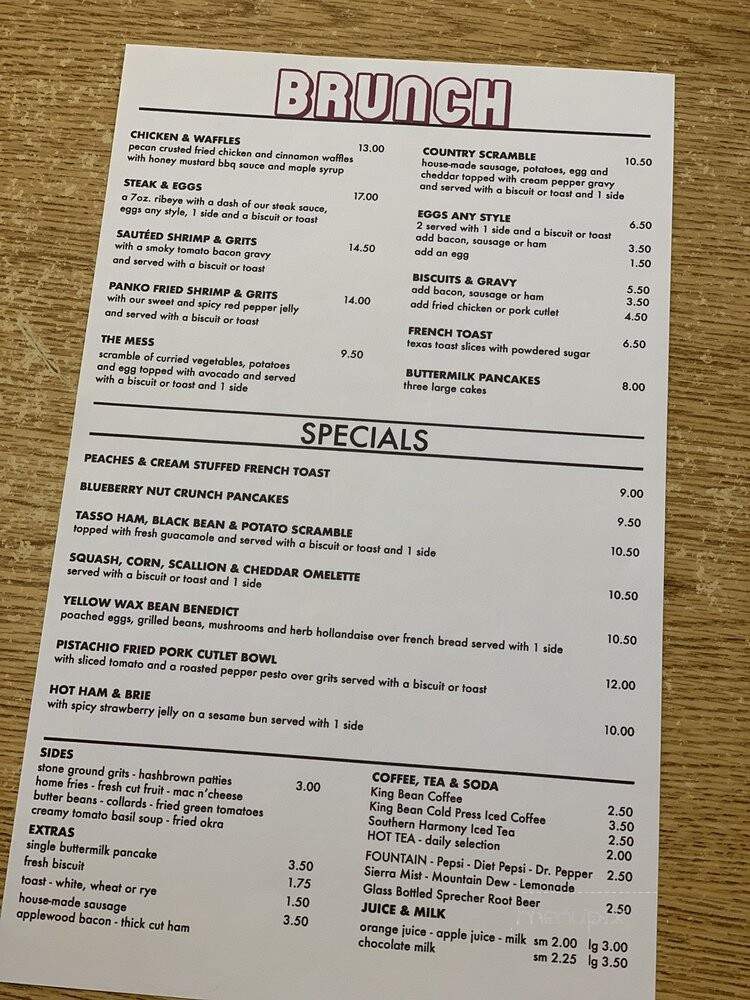 The Early Bird Diner - Charleston, SC menu_pic