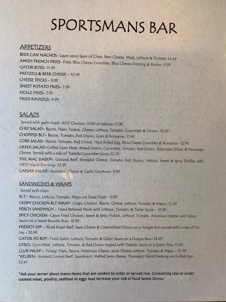 Sportsman Restaurant - Newaygo, MI menu_pic