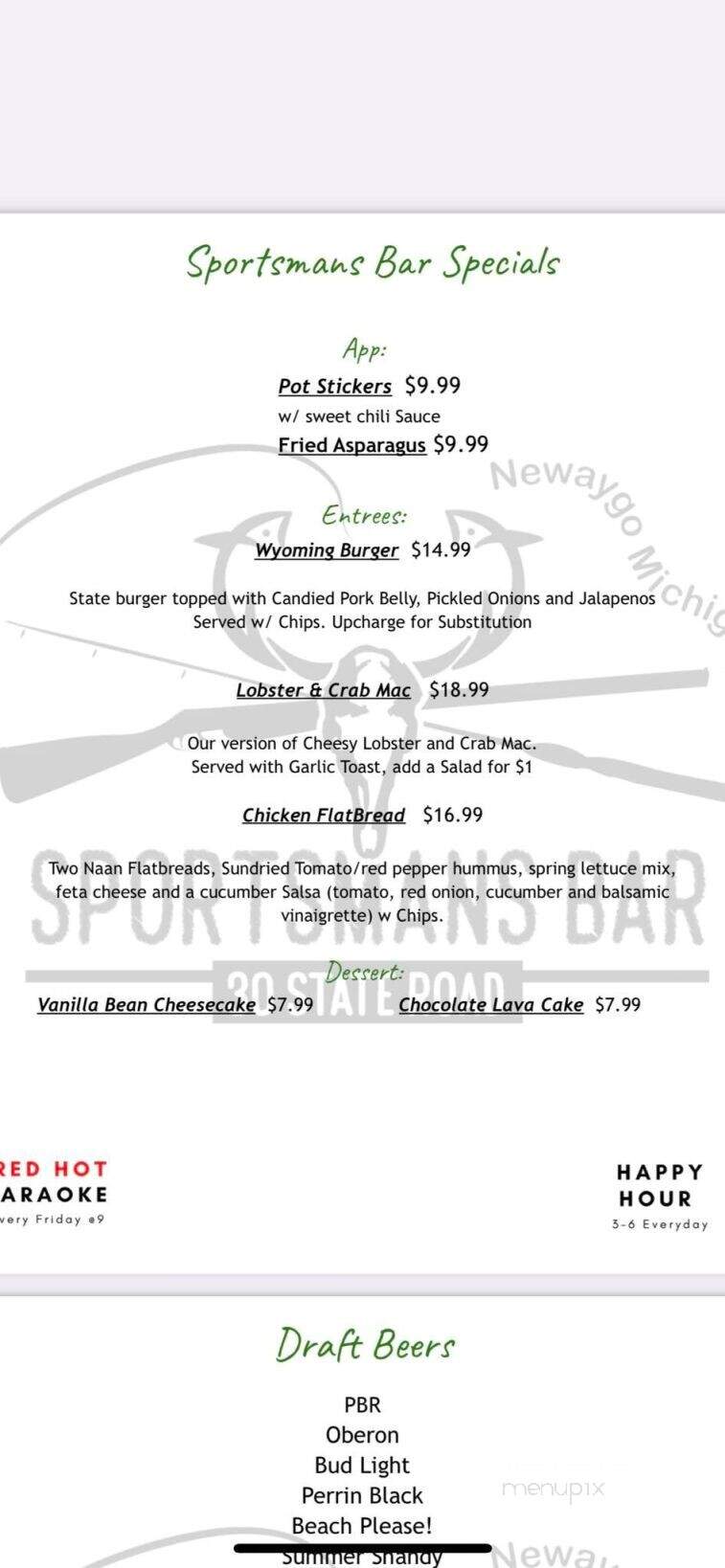 Sportsman Restaurant - Newaygo, MI menu_pic