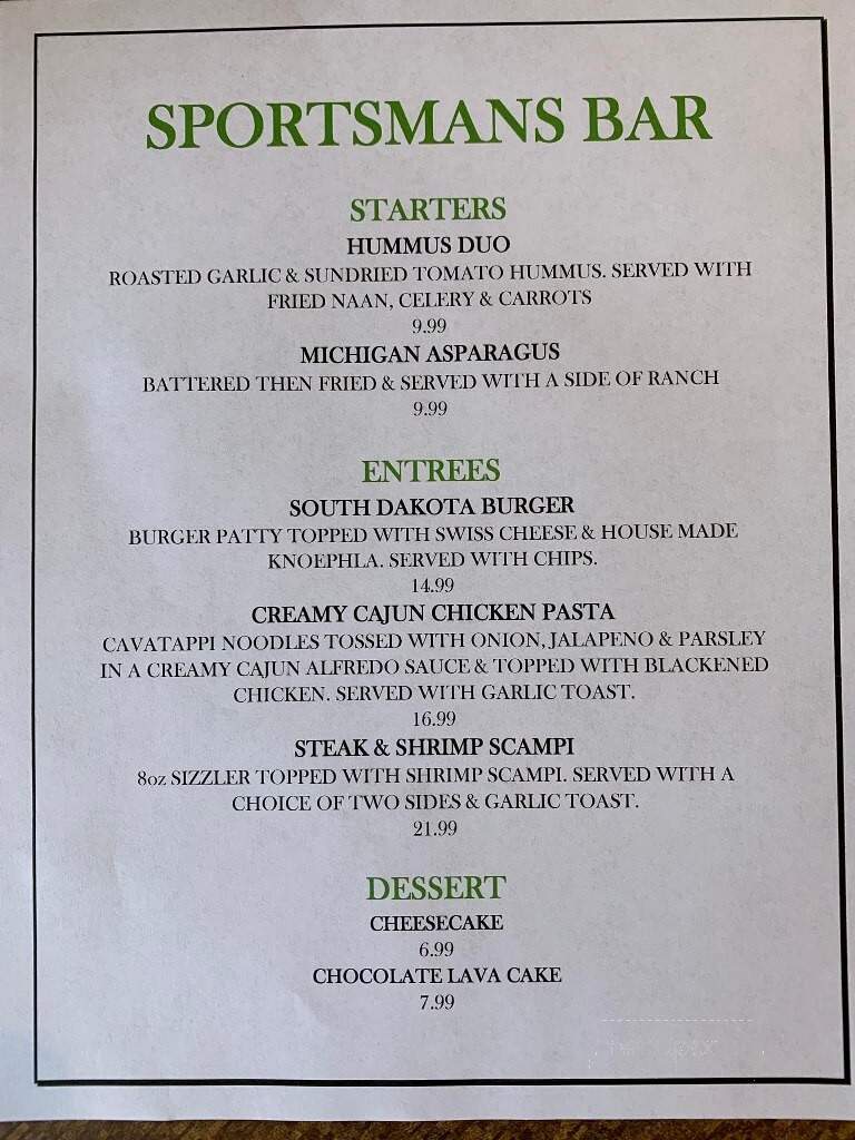 Sportsman Restaurant - Newaygo, MI menu_pic