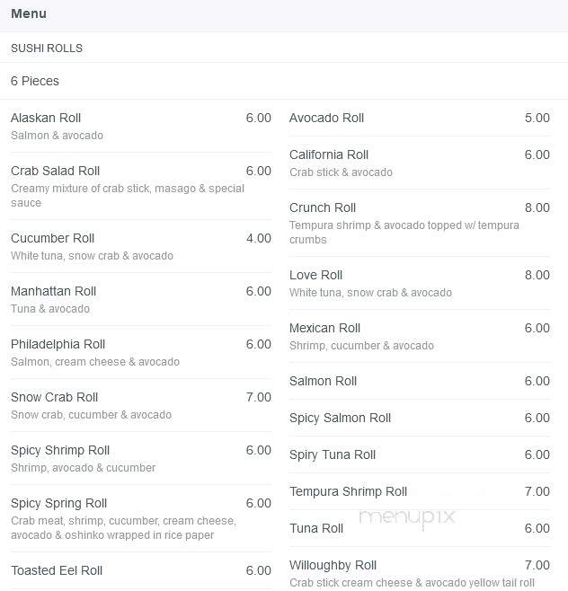 Young's Sushi - Willoughby, OH menu_pic