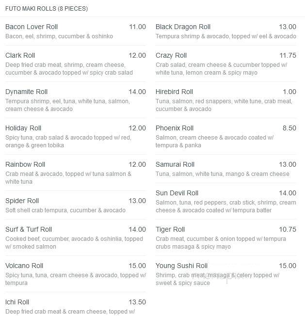Young's Sushi - Willoughby, OH menu_pic