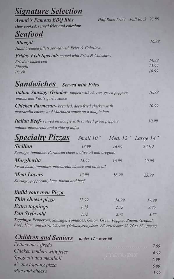 Avantis Italian Restaurant & Pub - Verona, WI menu_pic