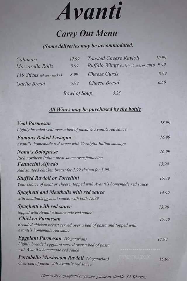 Avantis Italian Restaurant & Pub - Verona, WI menu_pic