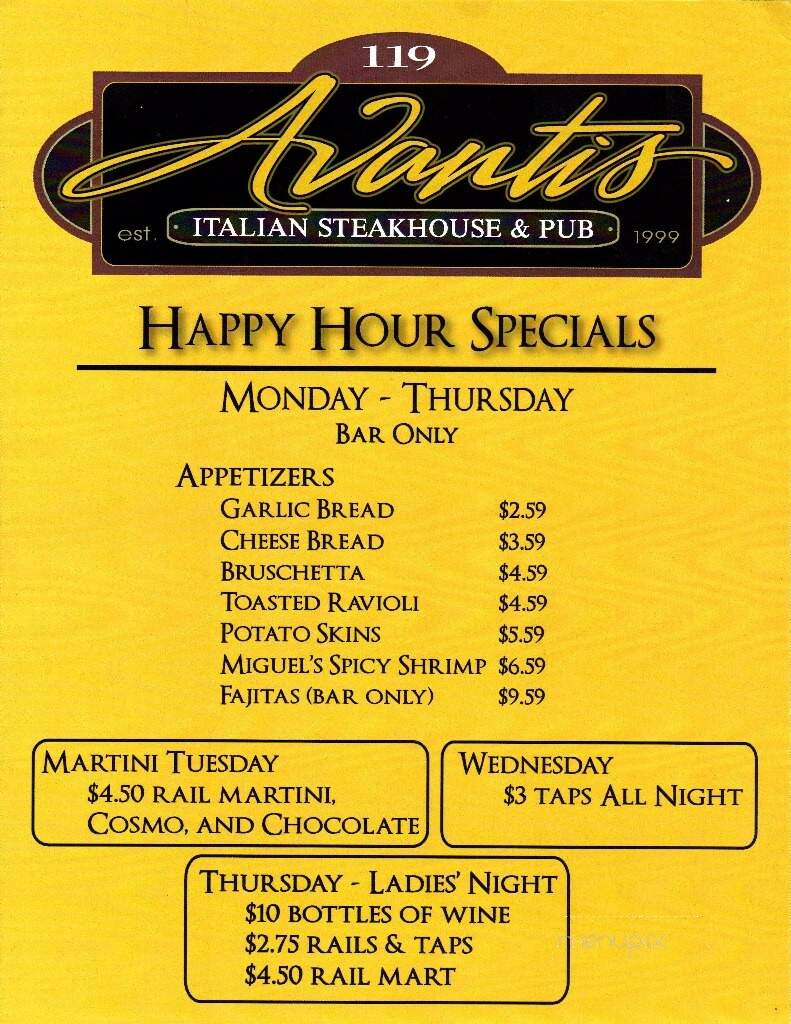 Avantis Italian Restaurant & Pub - Verona, WI menu_pic