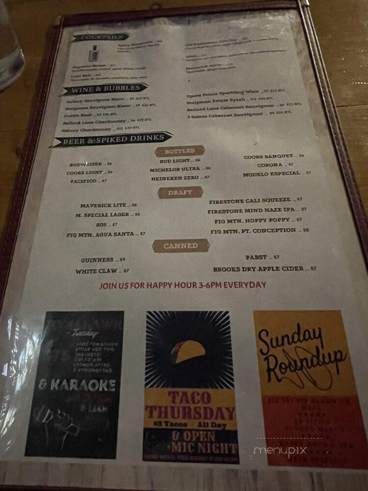 Maverick Saloon - Santa Ynez, CA menu_pic