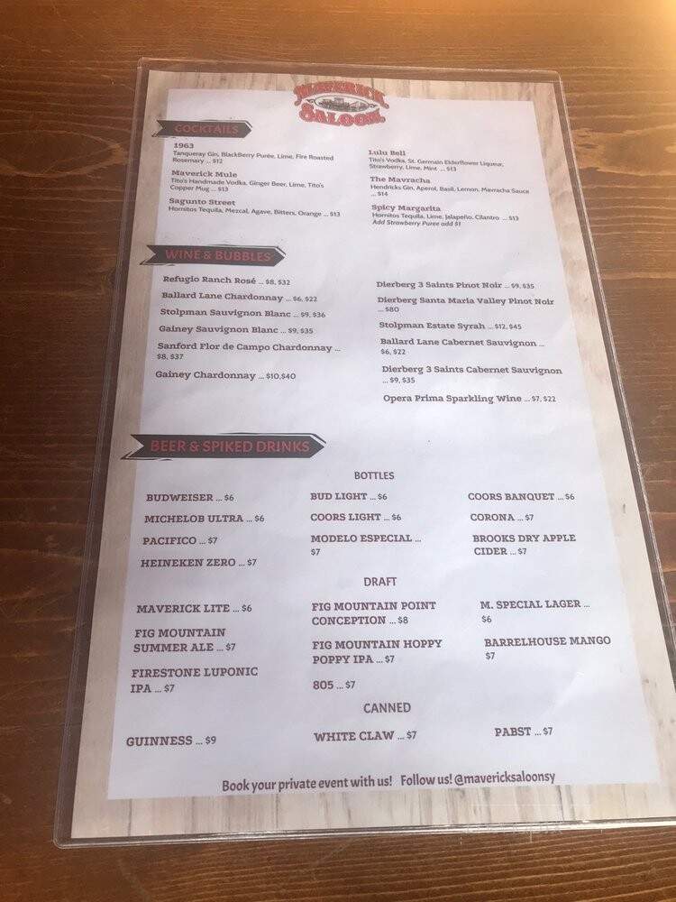 Maverick Saloon - Santa Ynez, CA menu_pic
