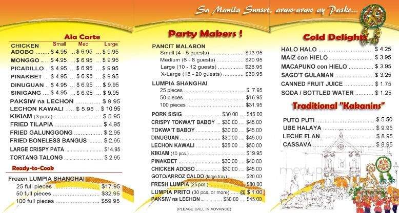 Manila Sunset - Los Angeles, CA menu_pic