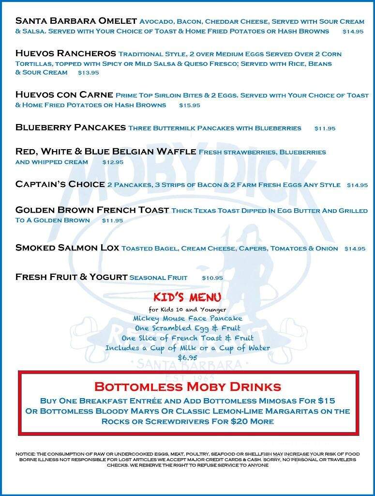 Moby Dick Restaurant - Santa Barbara, CA menu_pic