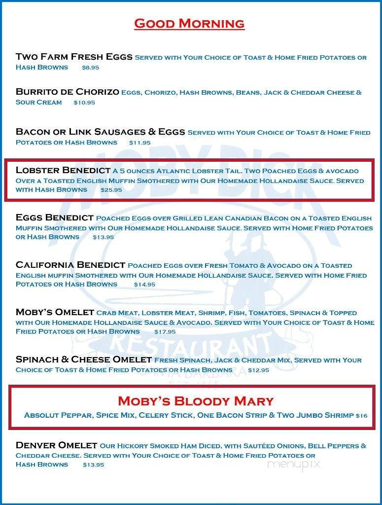 Moby Dick Restaurant - Santa Barbara, CA menu_pic