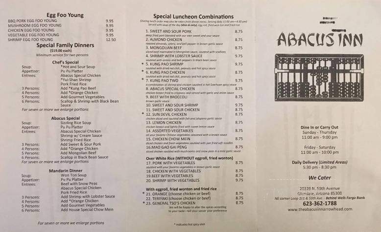 Abacus Inn Chinese - Glendale, AZ menu_pic