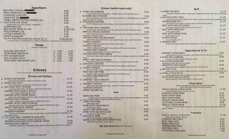 Abacus Inn Chinese - Glendale, AZ menu_pic