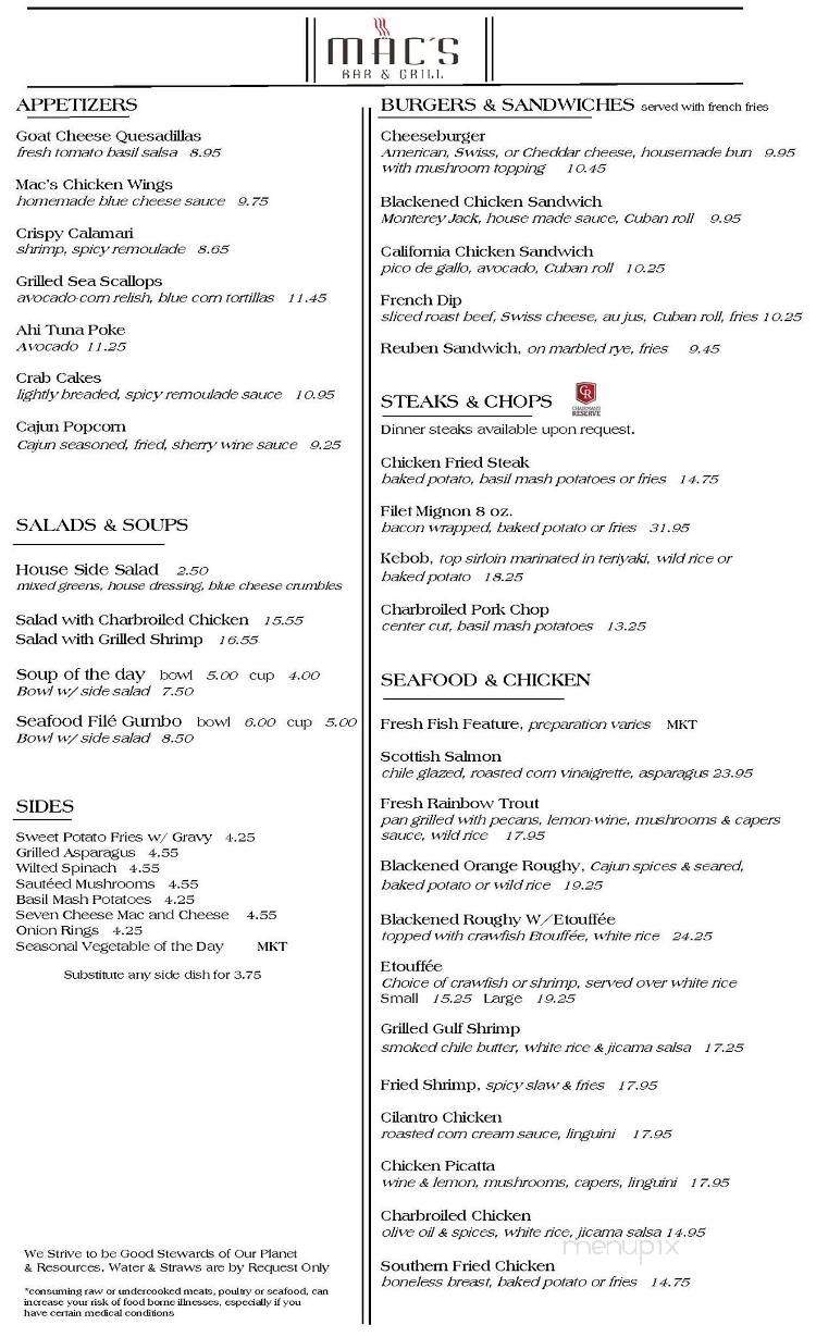 Mac's Bar & Grill - Arlington, TX menu_pic