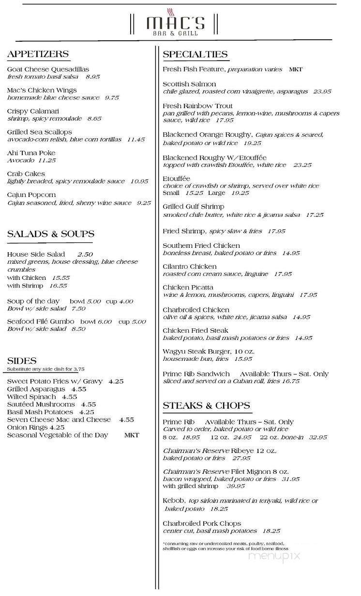 Mac's Bar & Grill - Arlington, TX menu_pic