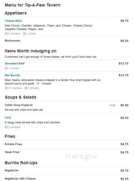 Tip-A-Few Restaurant & Tavern - Grand Haven, MI menu_pic