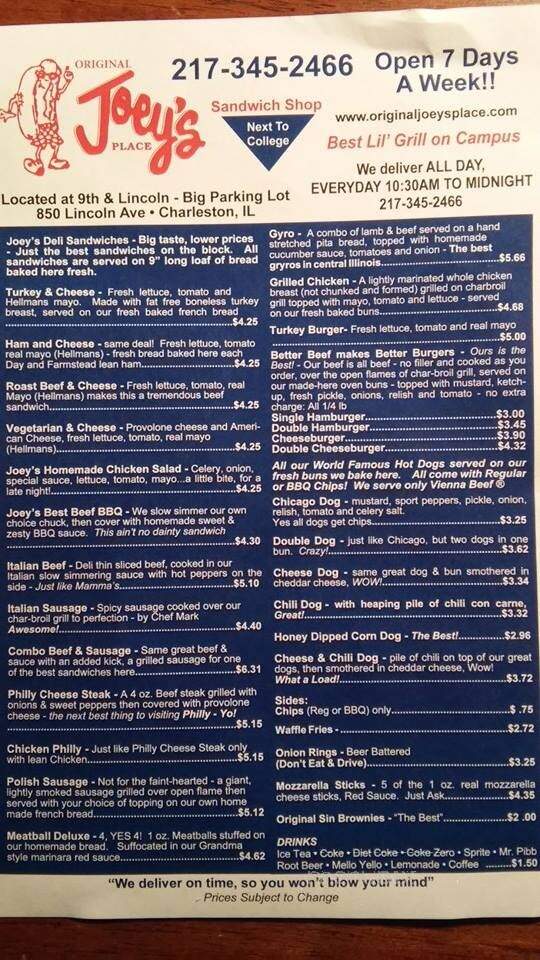 Joey's Place - Charleston, IL menu_pic