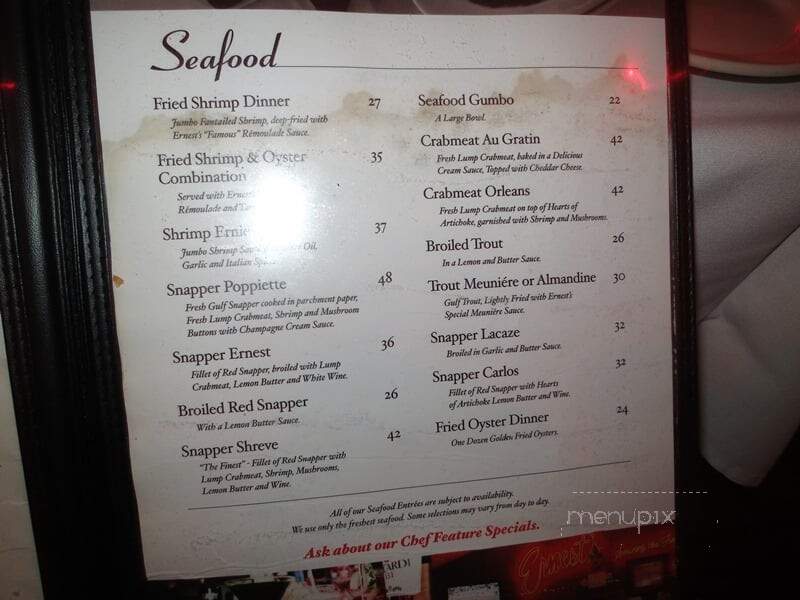Ernest's Orleans Restaurant - Shreveport, LA menu_pic