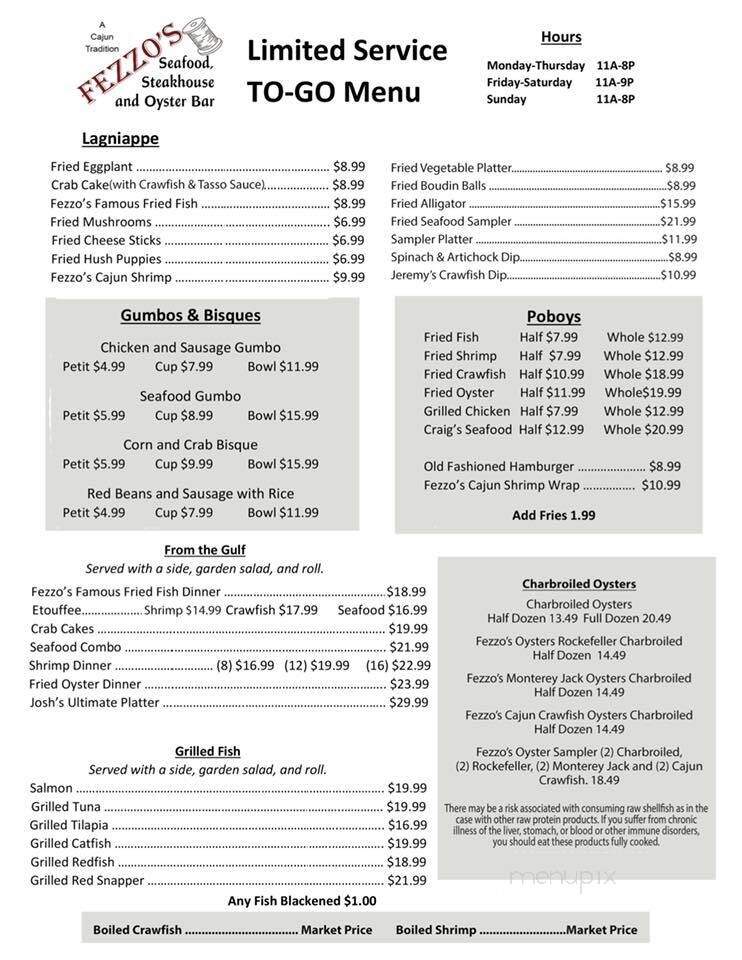 Fezzo's Seafood & Steakhouse - Scott, LA menu_pic