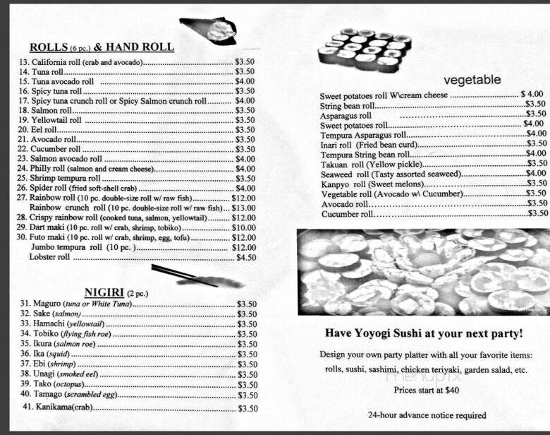 Yoyogi Sushi - Gaithersburg, MD menu_pic