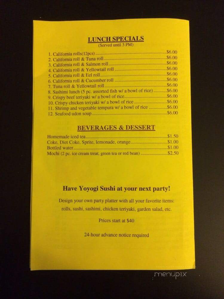 Yoyogi Sushi - Gaithersburg, MD menu_pic