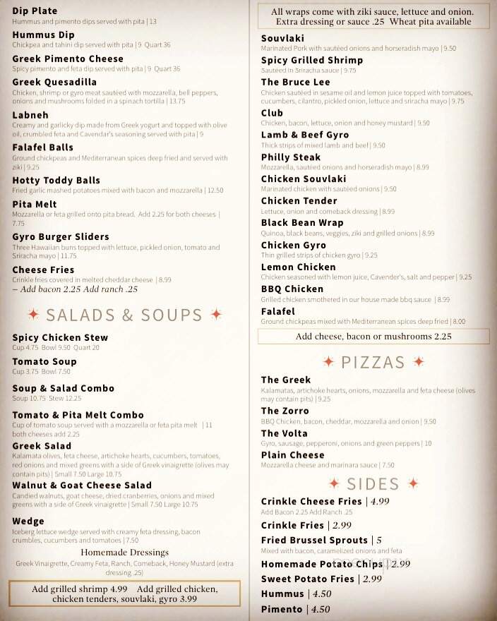 Volta Taverna - Oxford, MS menu_pic
