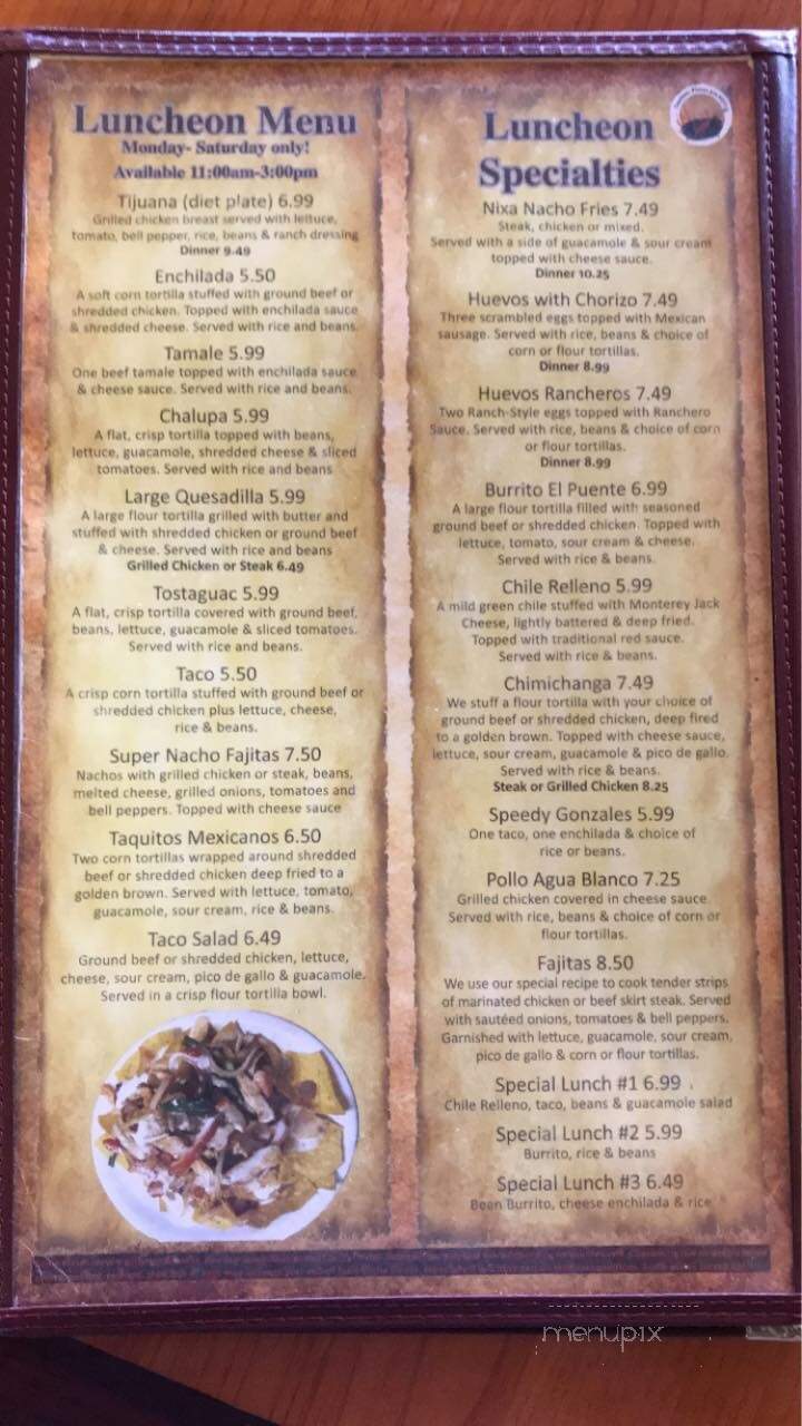 El Puente Mexican Restaurant - Nixa, MO menu_pic