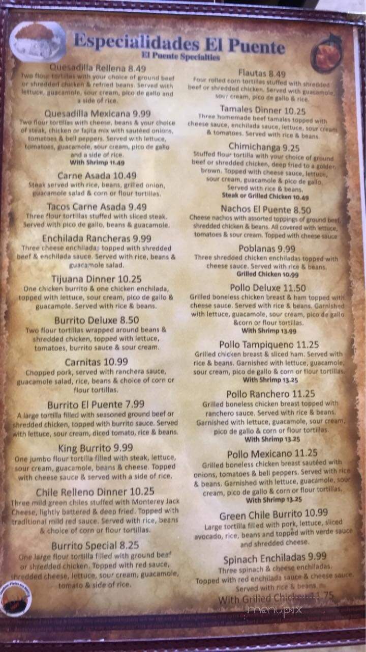 El Puente Mexican Restaurant - Nixa, MO menu_pic