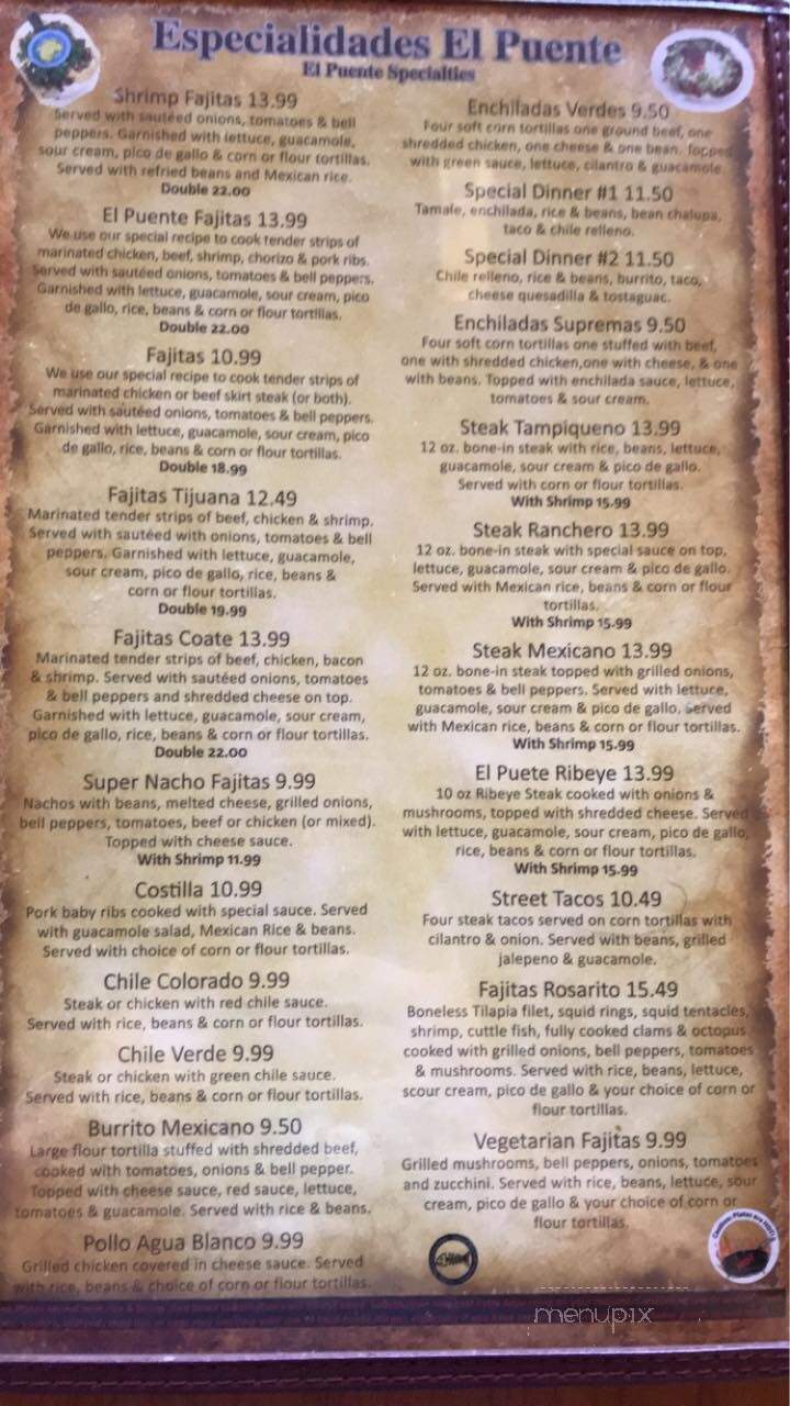 El Puente Mexican Restaurant - Nixa, MO menu_pic