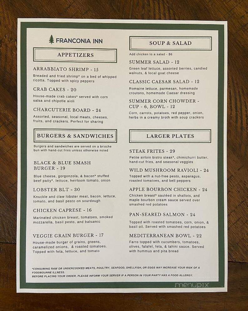 Franconia Inn - Franconia, NH menu_pic